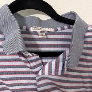 Peter Millar Polo Shirt Mens Large XL Purple Gray Striped Cotton Ribbed Collar